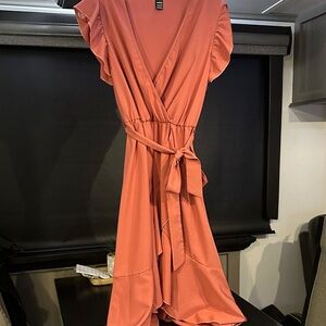 Elegant Coral Wrap Dress